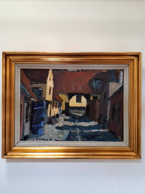 Maleri: Gade i by, Erik Friberg